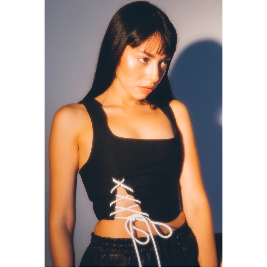 Del Luvra The Pia Denim Lace Up Corset Top Nwt